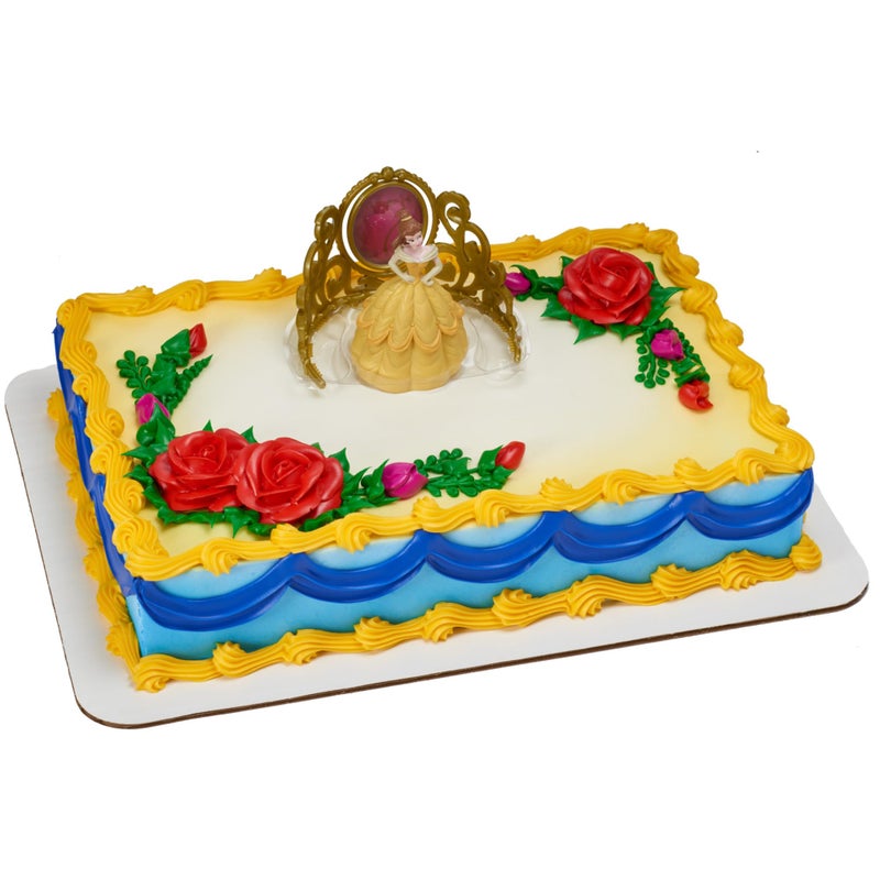 DecoPac DecoSetÂ® Disney Princess Belle Beautiful As A Rose Cake Topper, 2-Piece Decorations Set with Belle Figurine and Golden Tiara with Spinning Jewel, Beauty and the Beast Cake Decoration - Image 1